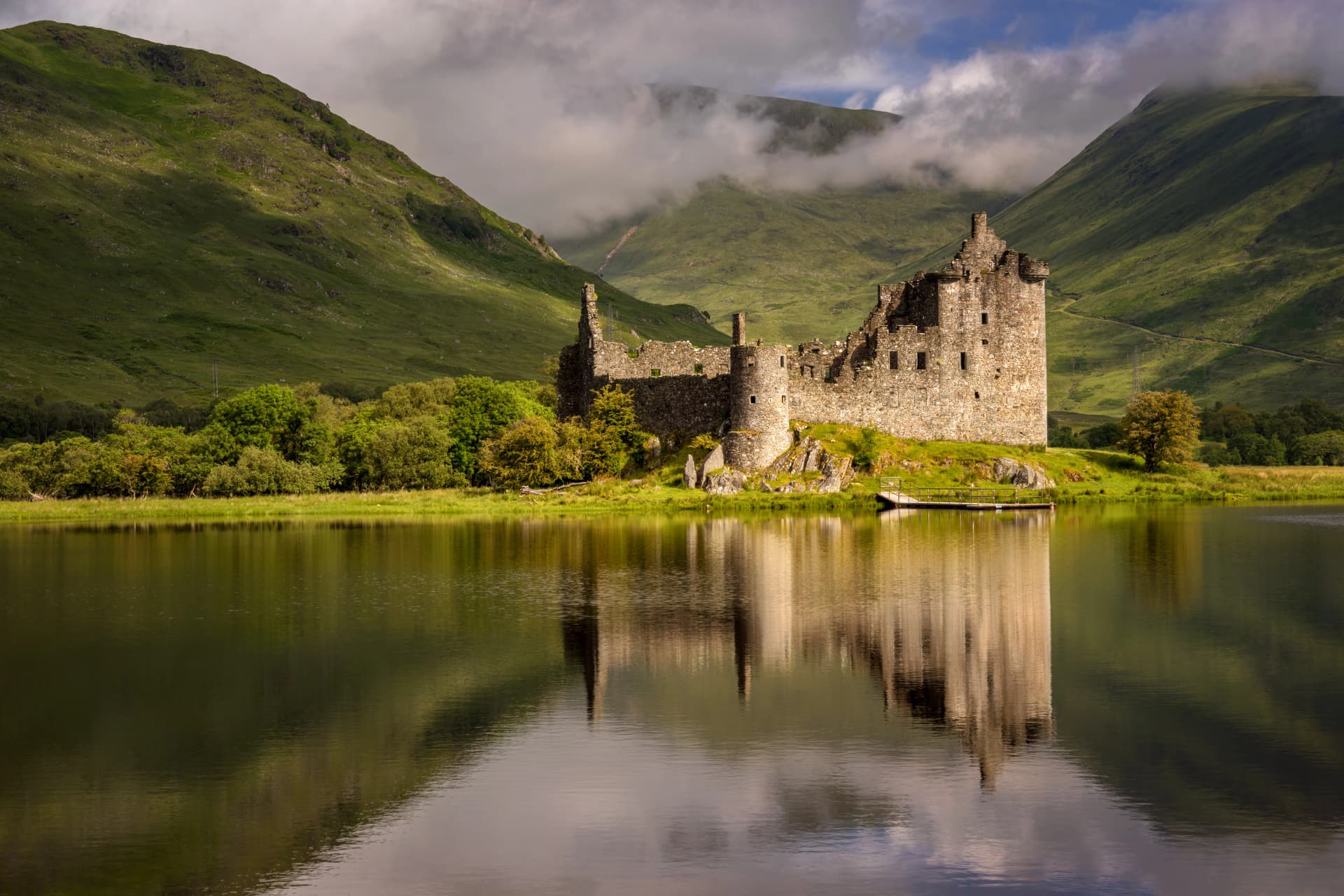 Reflection of Kilchurn Castle in Loch Awe, Highlands, Scotland
