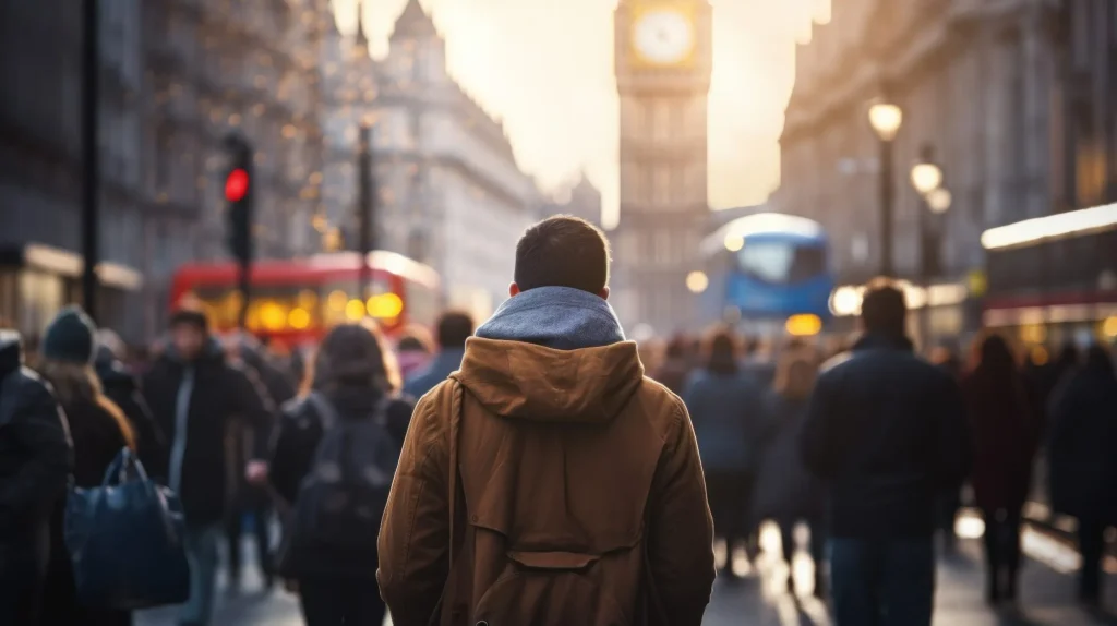 Folla di persone che cammina in strada a Londra