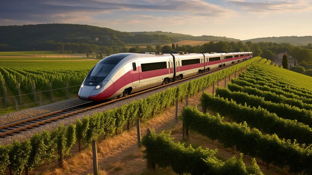 TGV-Zug vorbei an französischen Weinbergen